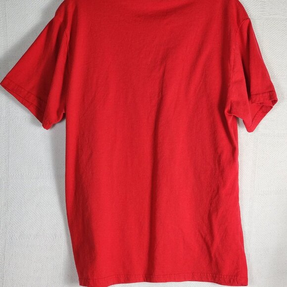 Red Cotton Poly Soft Yellow Graphic Pancake Smooth Like Butter SS T-Shirt Size L - Picture 9 of 16
